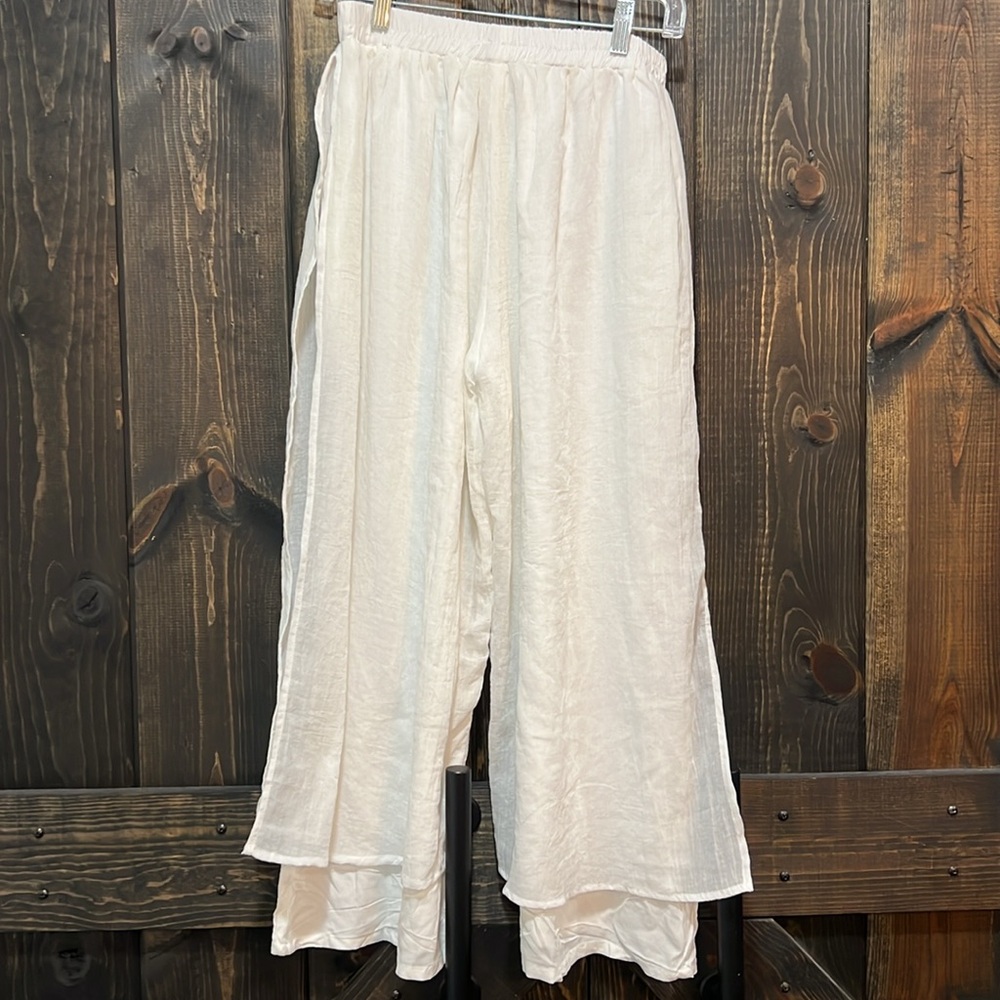 Cropped Wide-Leg White Linen-Blend Pants - Picture 5 of 9